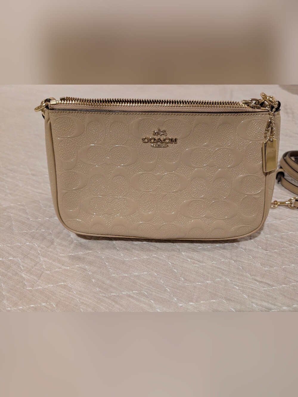 Coach Signature Embossed Leather Wristlet - Light Beige